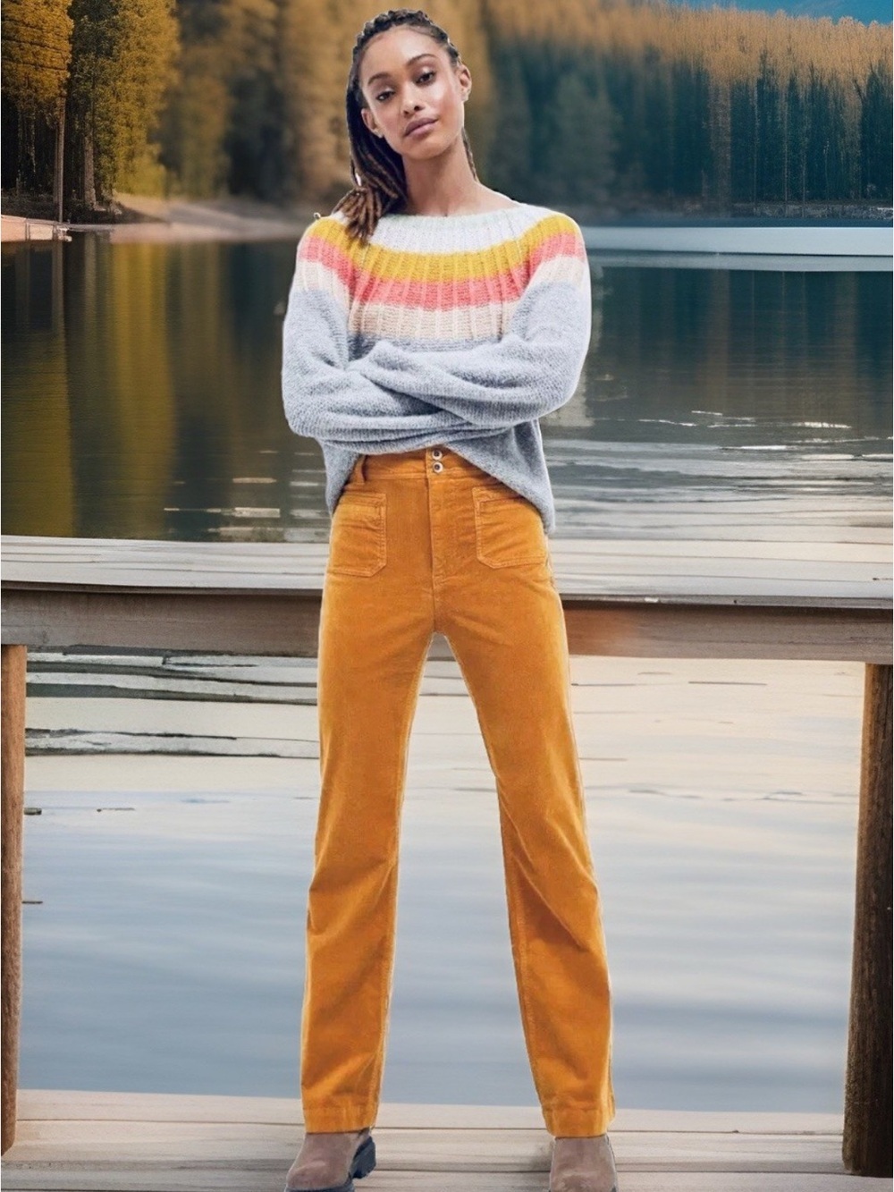 Pilcro Mustard Corduroy Pants Wide leg size 25 Outdoor Cottagecore